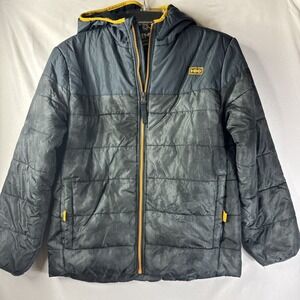 HK Hawke & Co Jacket Boys Size 10/12 Gray Navy Hooded Lined Puffer Outdoors